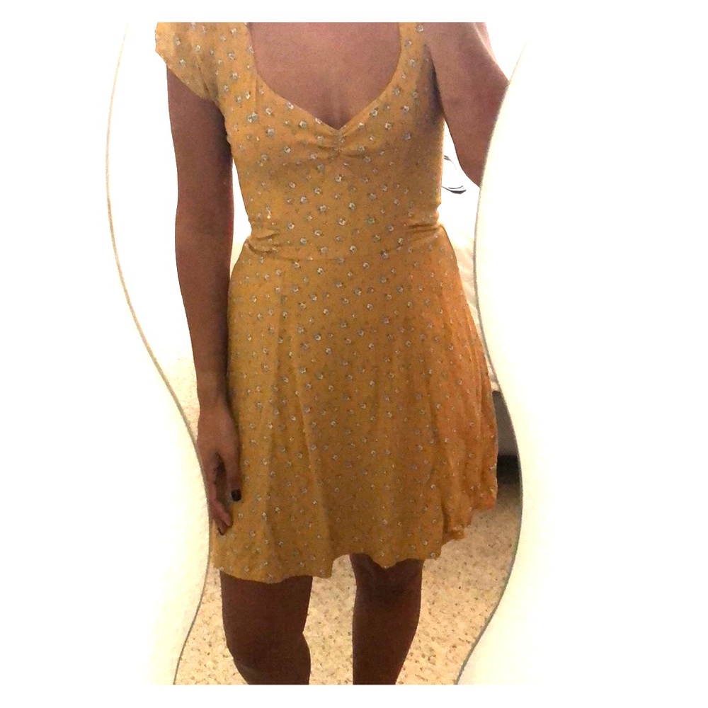 Floral mustard colored short sleeve dress